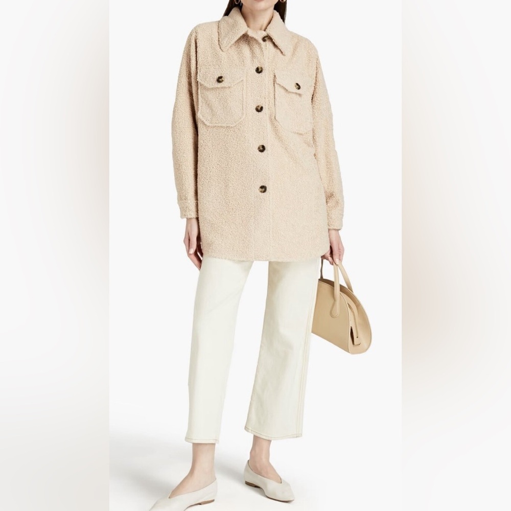 A.L.C Beige Sherpa Shacket Teddy Jacket Button Front Oversized